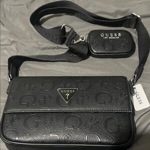 Guess Black Embossed Crossbody Bag with Pouch